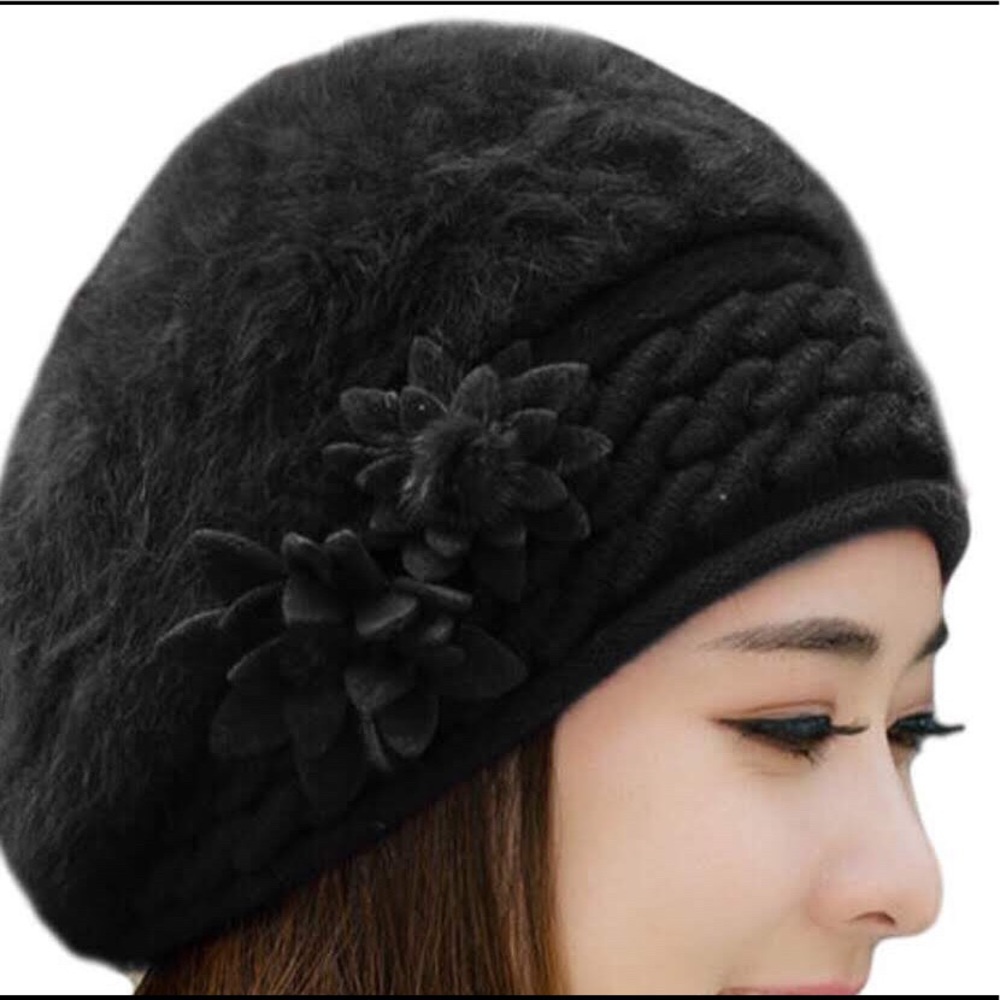 Black Beret Beanie Hat.